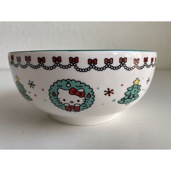 Sanrio Hello Kitty Ceramic 27 Oz Bowl Christmas Tree Dress Snowflake NEW - Picture 1 of 8
